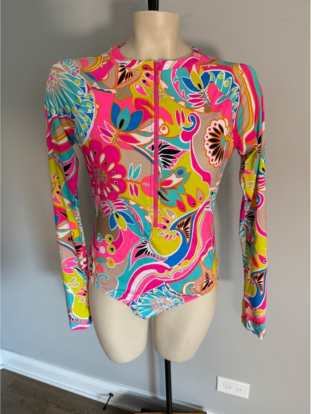 Trina Turk Women's Long Sleeve One-Piece Swimsuit with Vibrant Floral Print - Picture 2 of 6